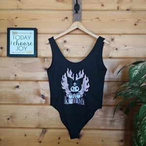 Kuromi Sanrio Bodysuit Black Kawaii Top Hybrid Swimsuit Stretch Goth Punk Sz‎ XL